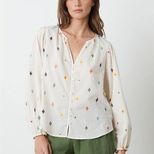 Velvet Embroidered Boho Cream Blouse